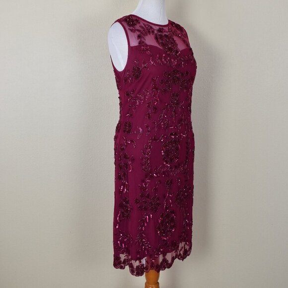Frock and Frill Burgundy Floral Sequin Formal Dress US 14 - Picture 9 of 10